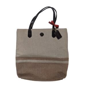 Coach F24665 Stripe North South Beige Wool Blend Tote